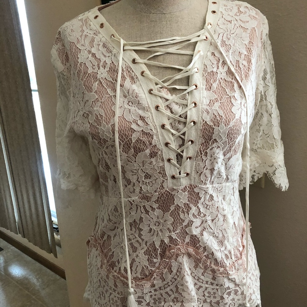 LoveTree lace up white blouse
